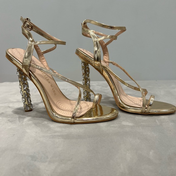Azalea Wang Strappy Gold Stilettos with Bling Heel Size 8 ✨ - Picture 4 of 8